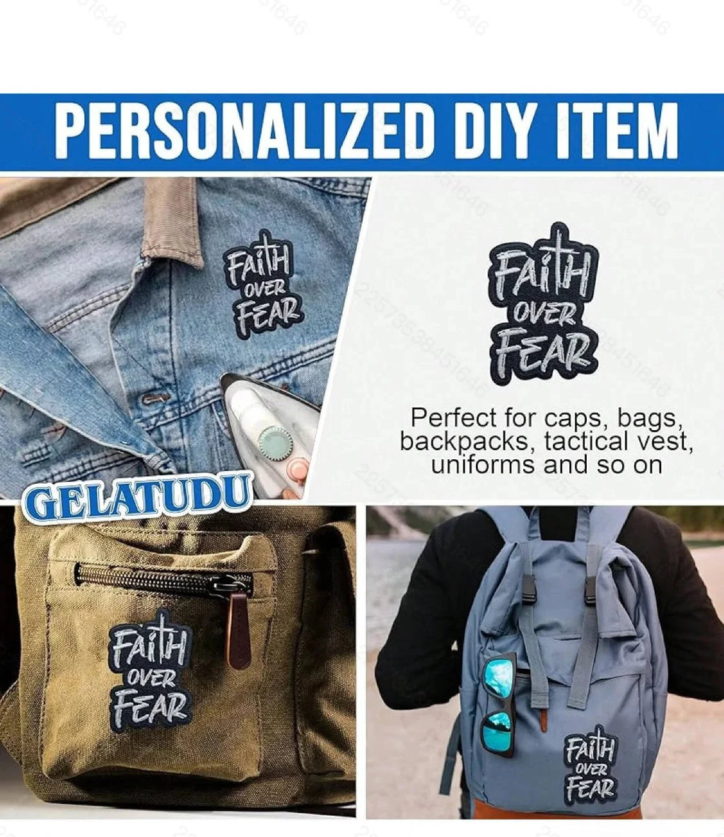 Faith over Fear Pattern Embroidery Patches, Iron-On DIY Patches, Clothing and Accessory Repair Badges Suitable for Clothing, Bags, Shoes, Hats, Home Decoration, Iron-On by Creative Vault Marketplace