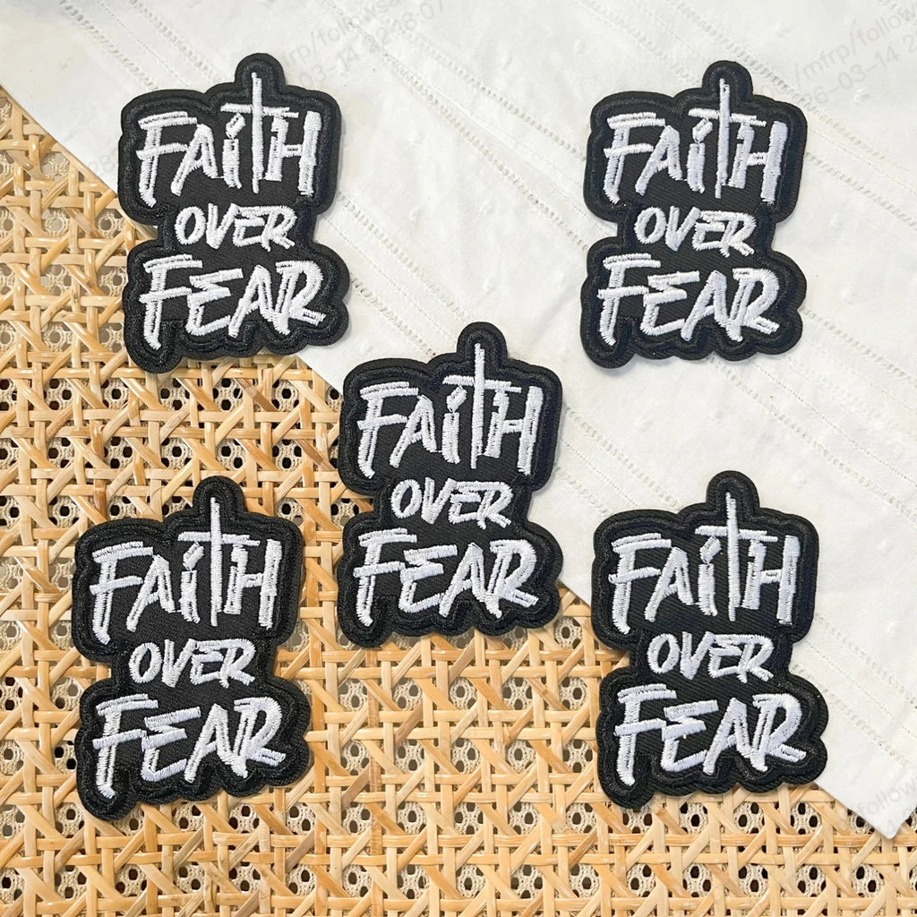 Faith over Fear Pattern Embroidery Patches, Iron-On DIY Patches, Clothing and Accessory Repair Badges Suitable for Clothing, Bags, Shoes, Hats, Home Decoration, Iron-On by Creative Vault Marketplace