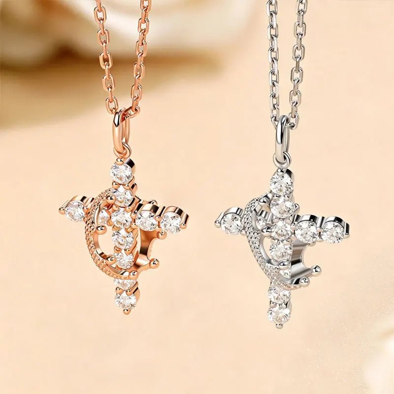 Pretty Beauty 925 Sterling Silver Moissanite Crown Cross Necklace Royal Cross Pendant Christian Faith Jewelry Gift for Women Men by Creative Vault Marketplace