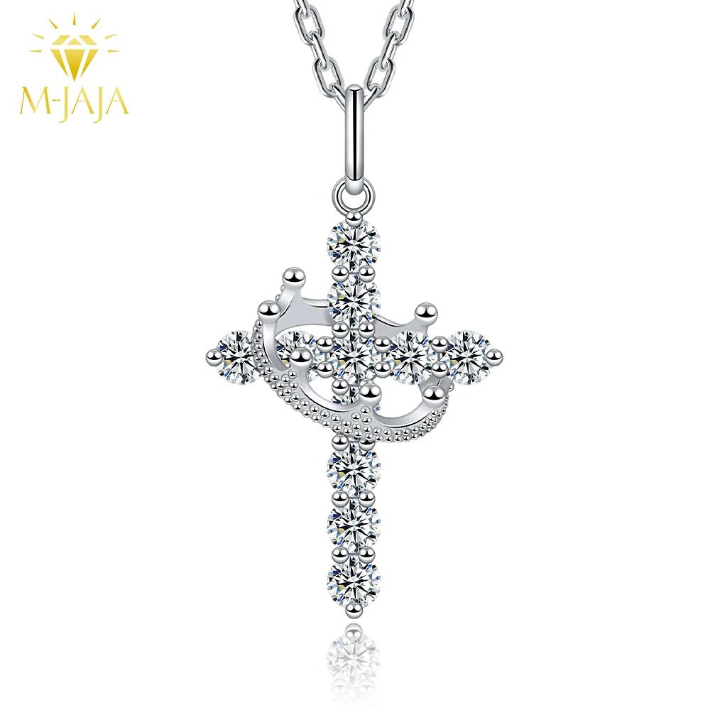 Pretty Beauty 925 Sterling Silver Moissanite Crown Cross Necklace Royal Cross Pendant Christian Faith Jewelry Gift for Women Men by Creative Vault Marketplace
