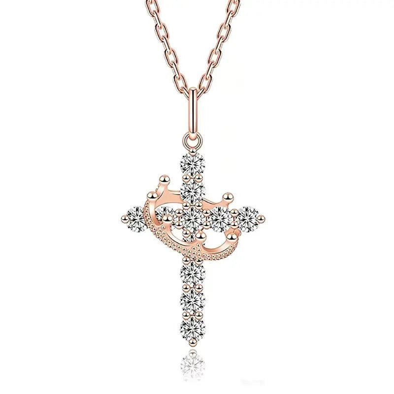 Pretty Beauty 925 Sterling Silver Moissanite Crown Cross Necklace Royal Cross Pendant Christian Faith Jewelry Gift for Women Men by Creative Vault Marketplace