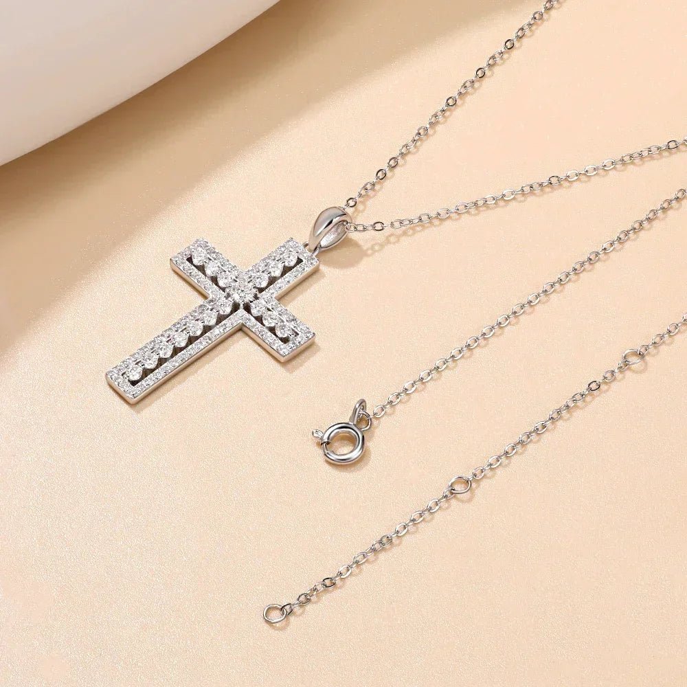 Pretty Beauty 925 Silver Moissanite Cross Necklace White Gold Plated Pave Cross Pendant Faith Christian Jewelry Gift for Women by Creative Vault Marketplace