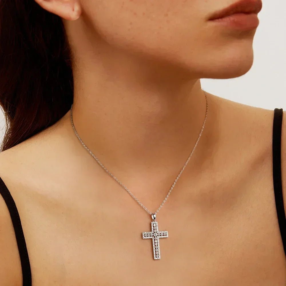 Pretty Beauty 925 Silver Moissanite Cross Necklace White Gold Plated Pave Cross Pendant Faith Christian Jewelry Gift for Women by Creative Vault Marketplace