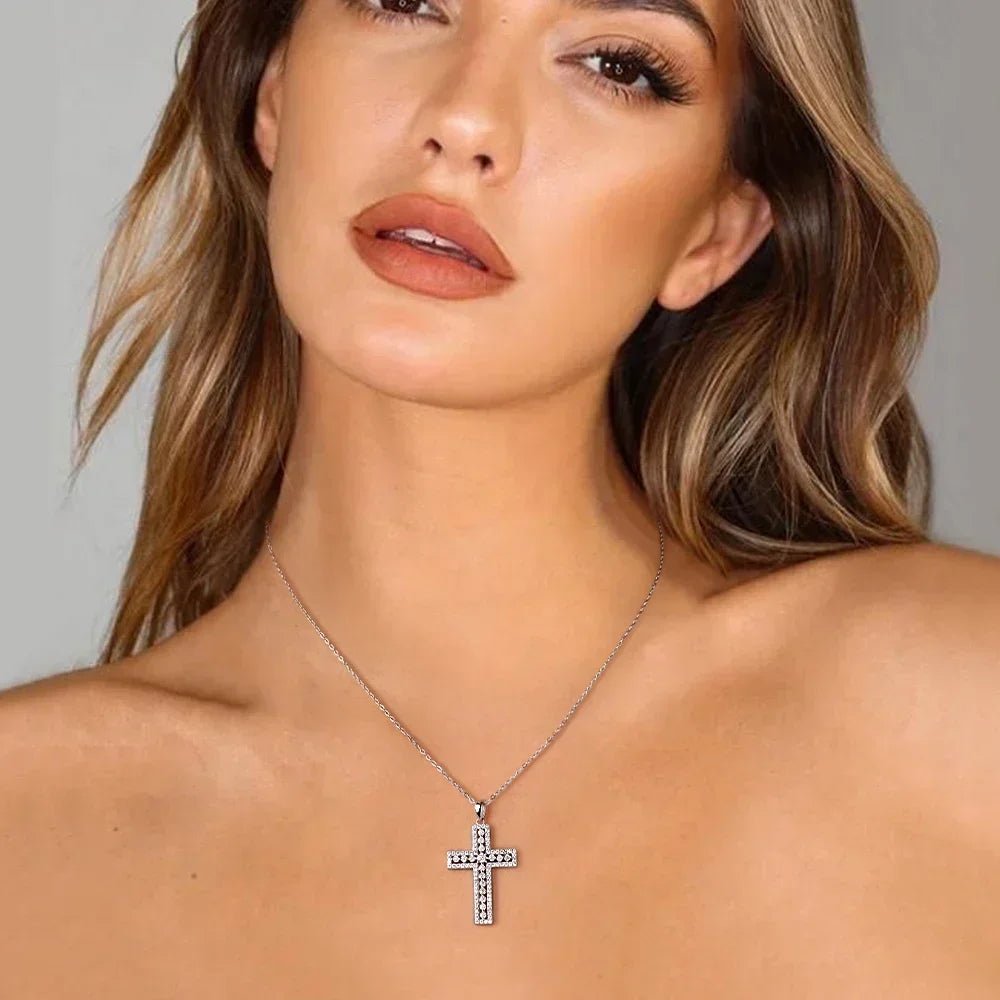 Pretty Beauty 925 Silver Moissanite Cross Necklace White Gold Plated Pave Cross Pendant Faith Christian Jewelry Gift for Women by Creative Vault Marketplace