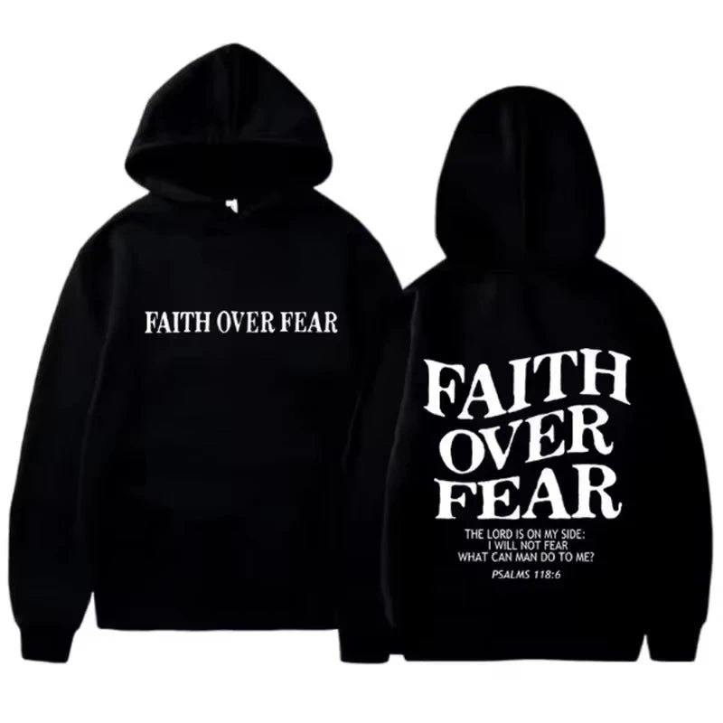 FAITH OVER FEAR Printed Men's and Women's Hoodies Casual Long Sleeve Hoodies Harajuku Hip Hop Hoodies Autumn Winter Warm Hoodies by Creative Vault Marketplace