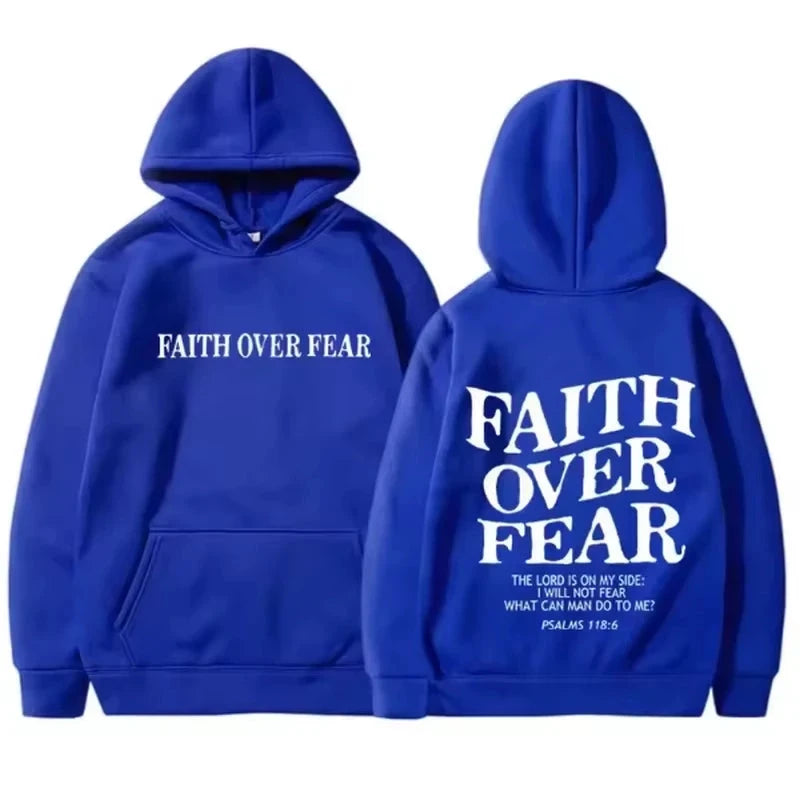 FAITH OVER FEAR Printed Men's and Women's Hoodies Casual Long Sleeve Hoodies Harajuku Hip Hop Hoodies Autumn Winter Warm Hoodies by Creative Vault Marketplace