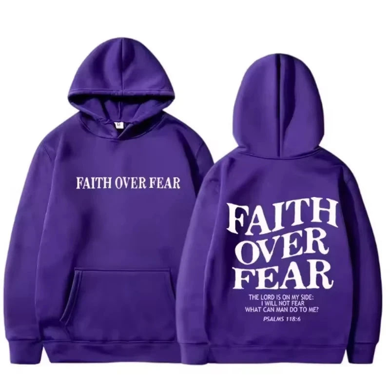 FAITH OVER FEAR Printed Men's and Women's Hoodies Casual Long Sleeve Hoodies Harajuku Hip Hop Hoodies Autumn Winter Warm Hoodies by Creative Vault Marketplace