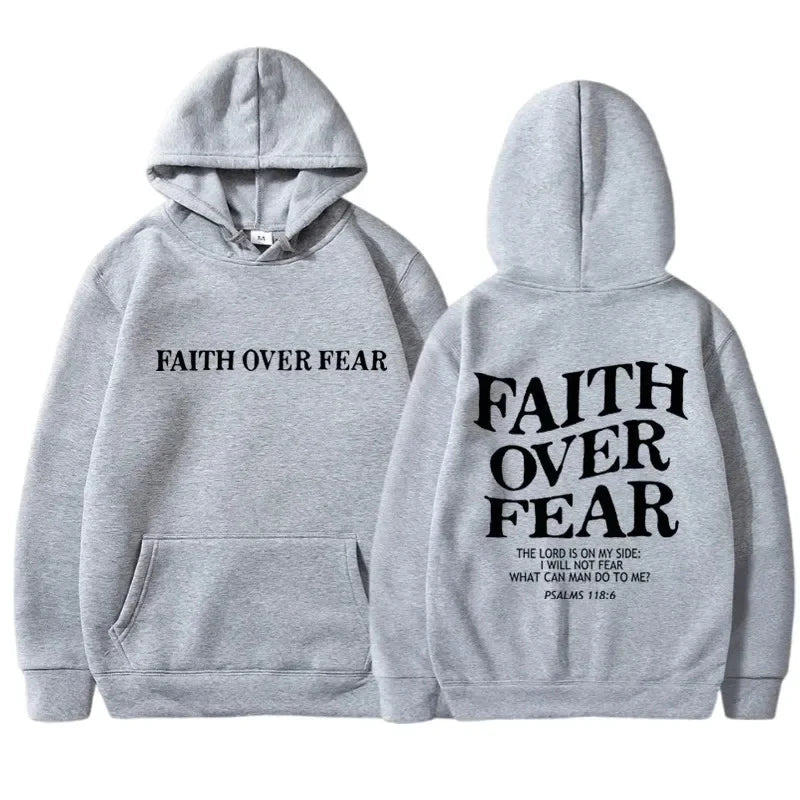 Men's Faith Over Fear Graphic Hoodie Black Pullover Sweatshirt Comfortable Blend Fabric Inspirational Streetwear Hooded Top by Creative Vault Marketplace