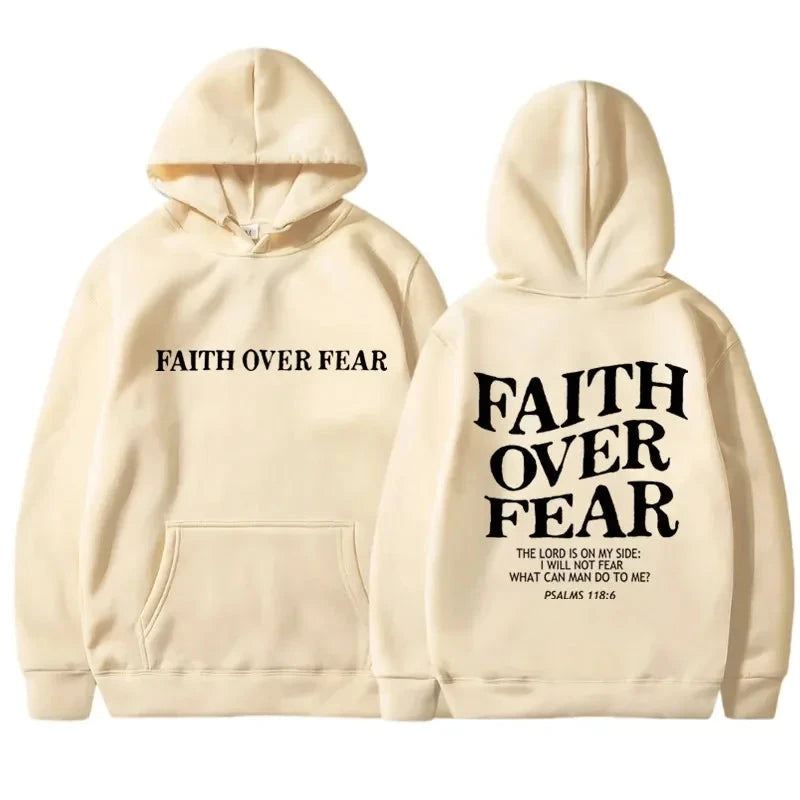 Men's Faith Over Fear Graphic Hoodie Black Pullover Sweatshirt Comfortable Blend Fabric Inspirational Streetwear Hooded Top by Creative Vault Marketplace