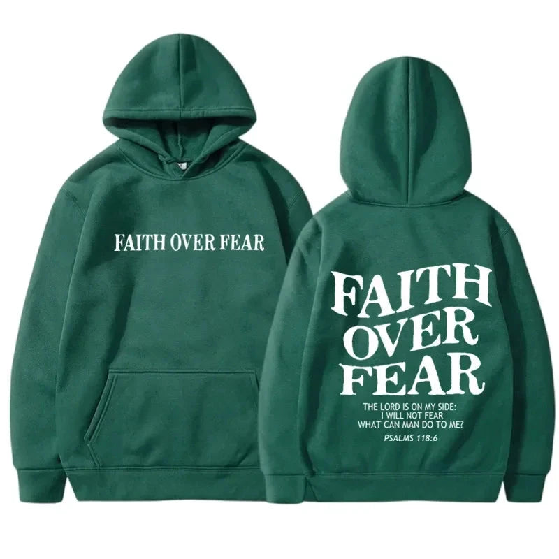 Men's Faith Over Fear Graphic Hoodie Black Pullover Sweatshirt Comfortable Blend Fabric Inspirational Streetwear Hooded Top by Creative Vault Marketplace