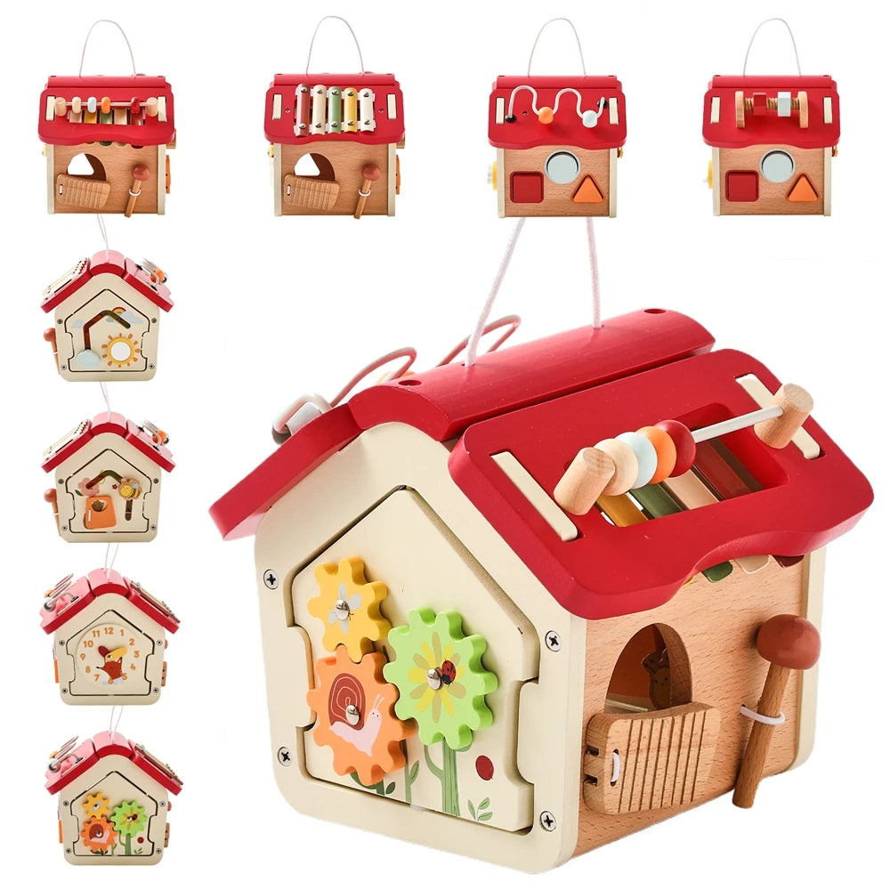 Montessori Children Toy Educational Wooden Baby Toys Creative Games Baby Wooden Blocks for 0 12 Months Cartoon House Busy Box by Creative Vault Marketplace