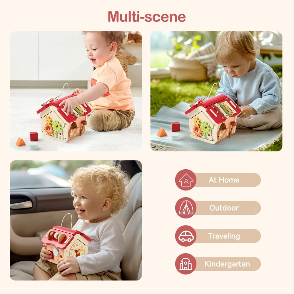 Montessori Children Toy Educational Wooden Baby Toys Creative Games Baby Wooden Blocks for 0 12 Months Cartoon House Busy Box by Creative Vault Marketplace