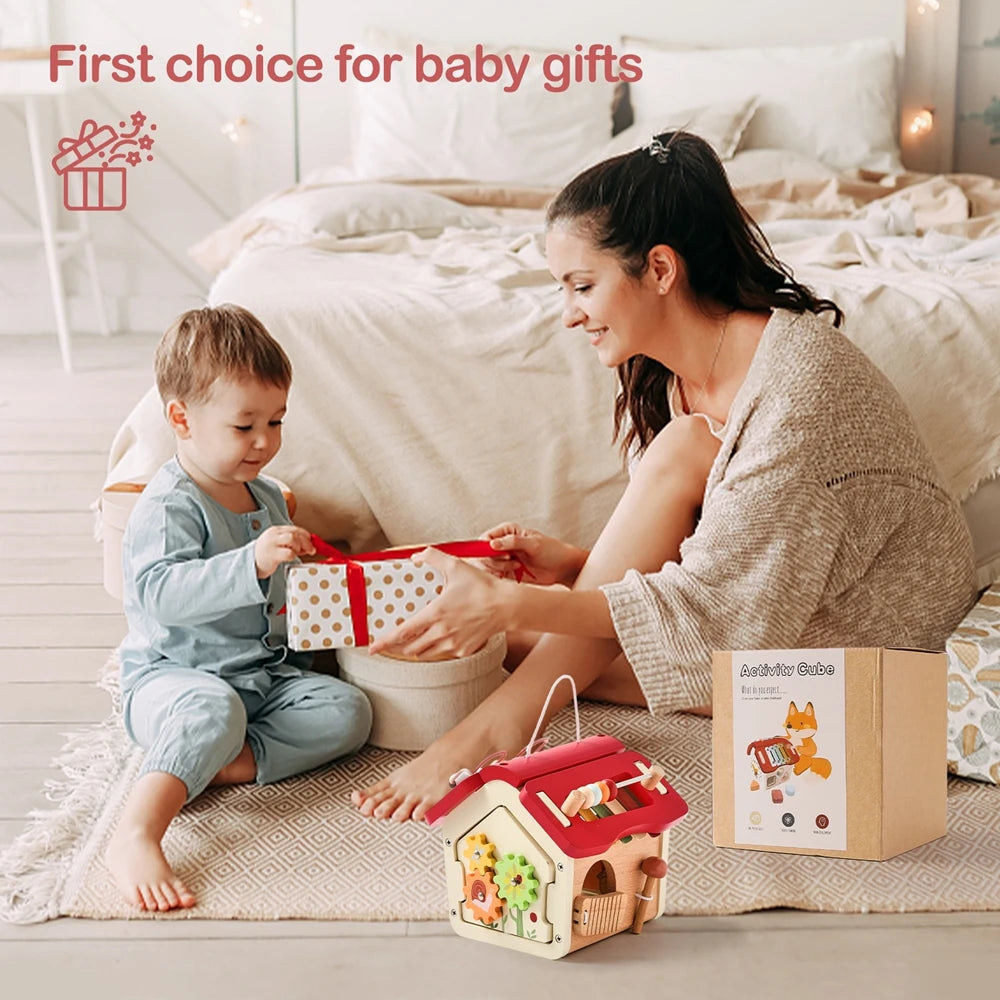 Montessori Children Toy Educational Wooden Baby Toys Creative Games Baby Wooden Blocks for 0 12 Months Cartoon House Busy Box by Creative Vault Marketplace