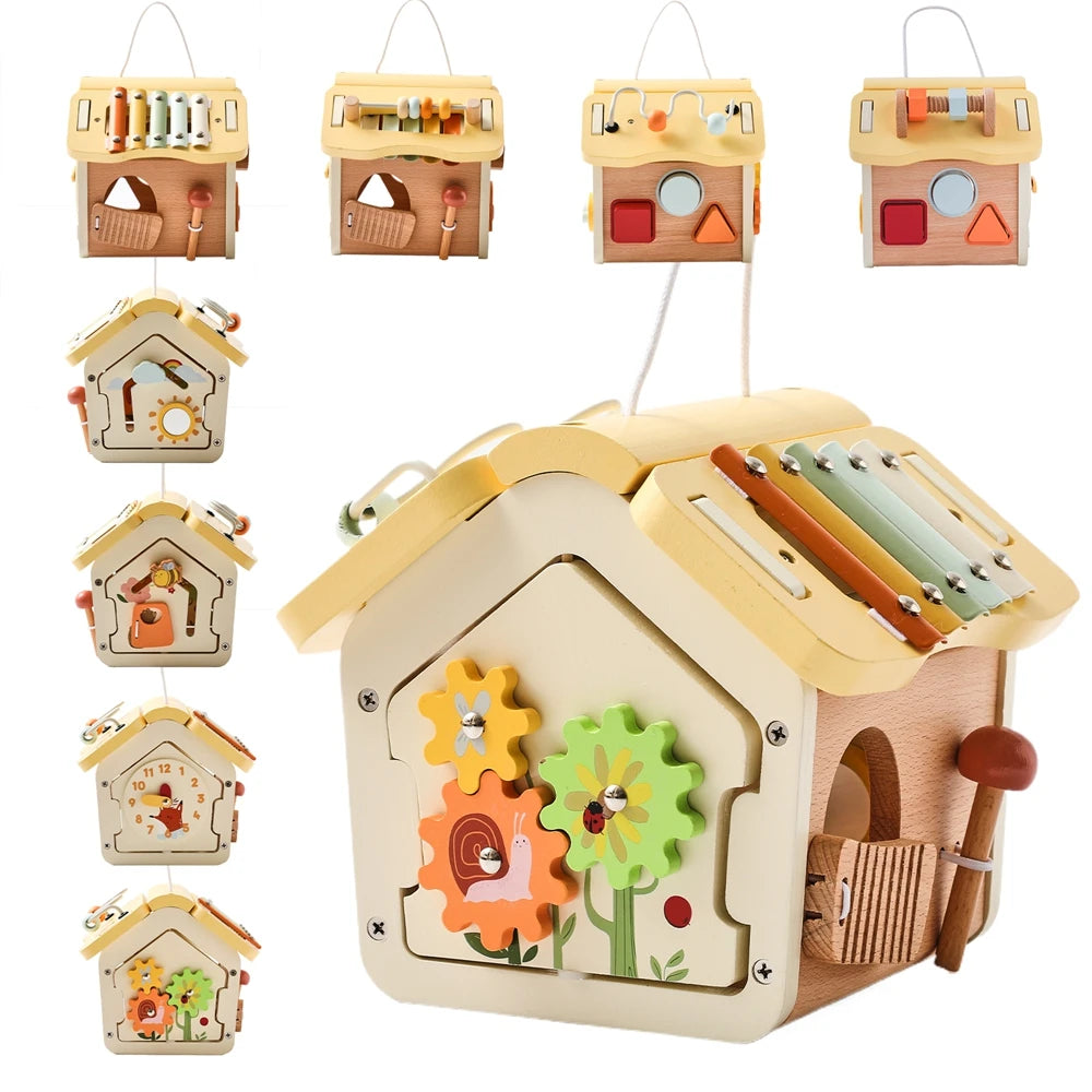 Montessori Children Toy Educational Wooden Baby Toys Creative Games Baby Wooden Blocks for 0 12 Months Cartoon House Busy Box by Creative Vault Marketplace