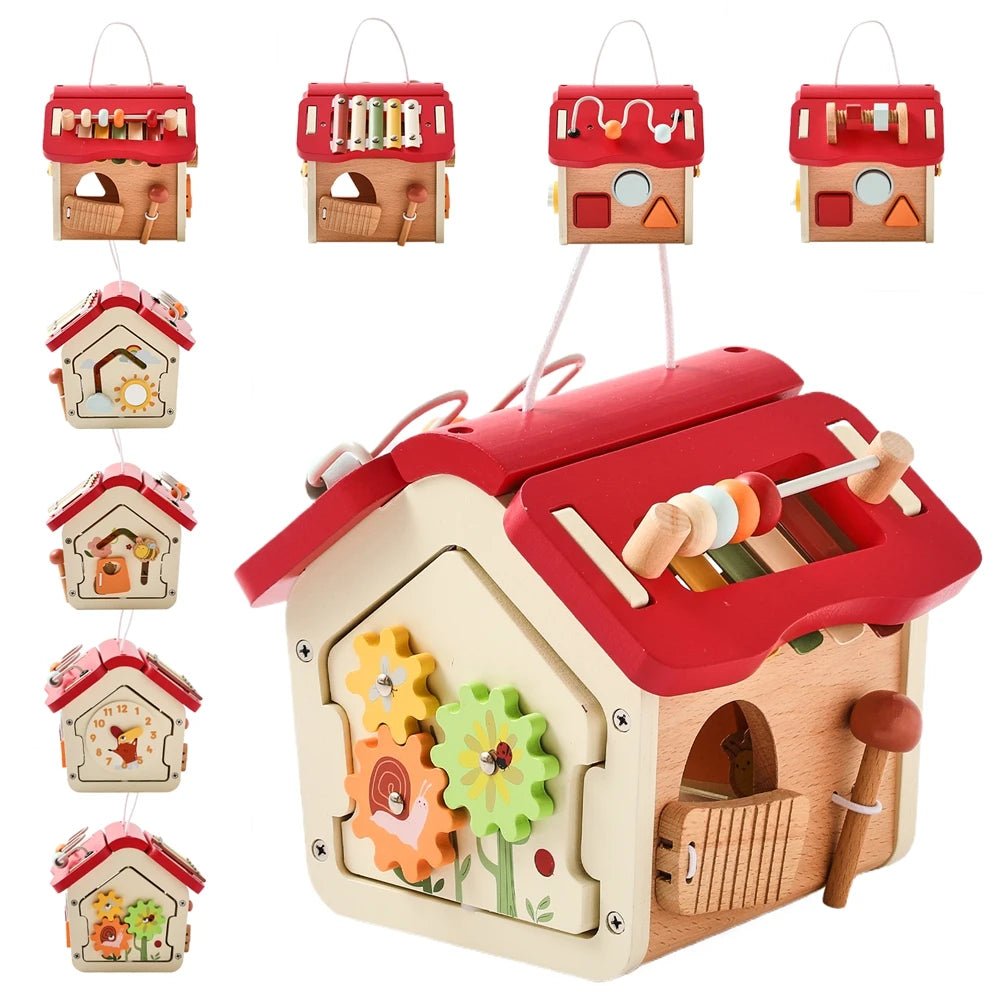 Montessori Children Toy Educational Wooden Baby Toys Creative Games Baby Wooden Blocks for 0 12 Months Cartoon House Busy Box by Creative Vault Marketplace