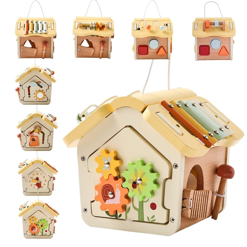 Montessori Children Toy Educational Wooden Baby Toys Creative Games Baby Wooden Blocks for 0 12 Months Cartoon House Busy Box by Creative Vault Marketplace