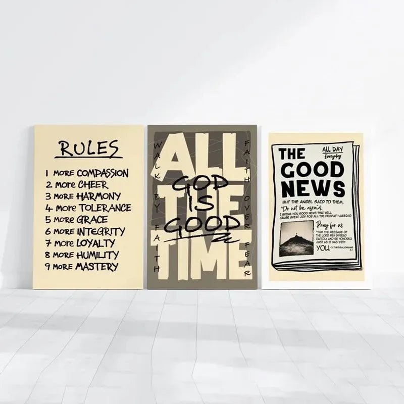 Christian Wall Art Set of 3 Poster or Canvas Print, Bible Verse Modern Art Prints, Scripture Bundle, God Is Good Home Decor Gift by Creative Vault Marketplace