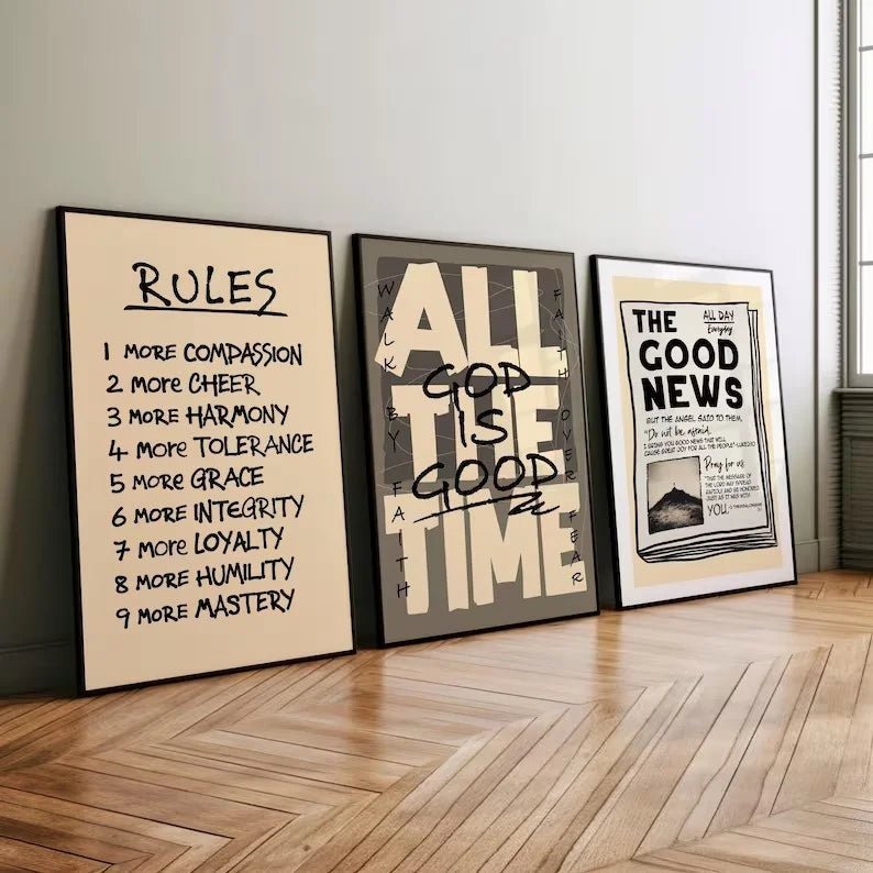Christian Wall Art Set of 3 Poster or Canvas Print, Bible Verse Modern Art Prints, Scripture Bundle, God Is Good Home Decor Gift by Creative Vault Marketplace