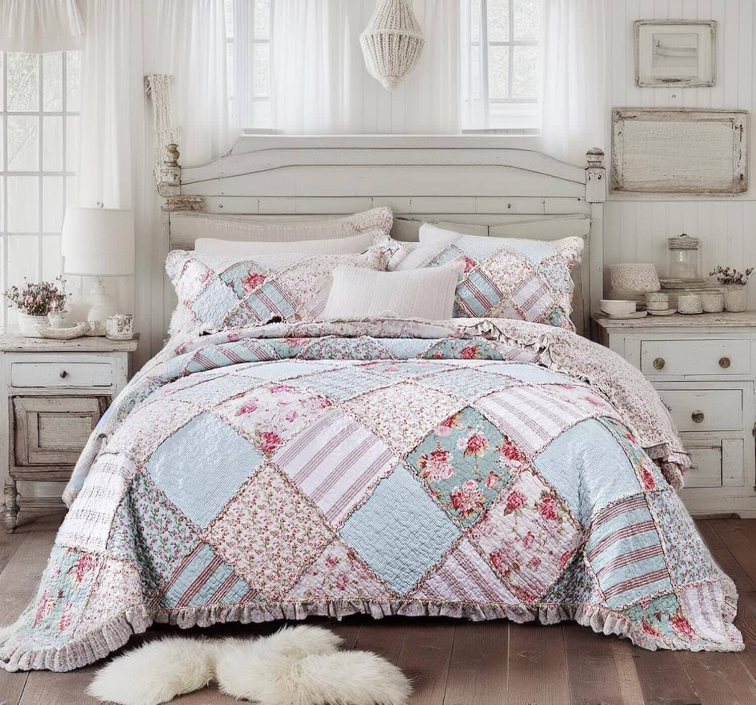 DaDa Bedding Hint of Mint Pastel Cotton Patchwork Quilt Set by DaDalogy Bedding Collection