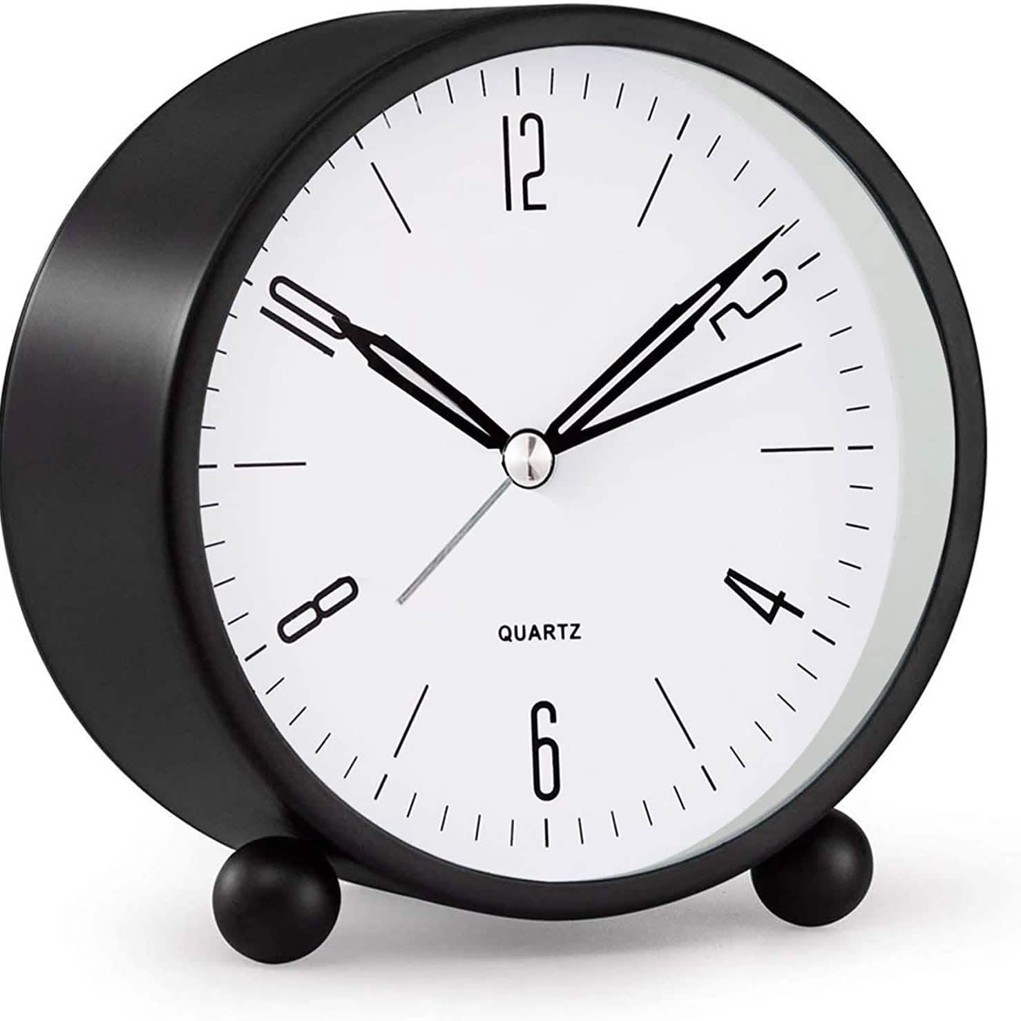 4" Super Silent Non Ticking Analog Alarm Clock with Night Light by DailySale