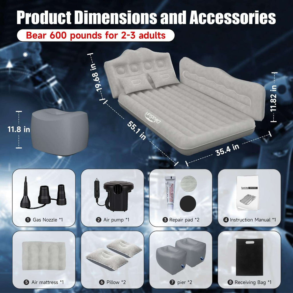 Thicken Backseat SUV/Car/Truck Air Mattress Air Bed Inflatable SUV Truck Mattress -35.4'' Width/Grey by Dikasun Outdoor