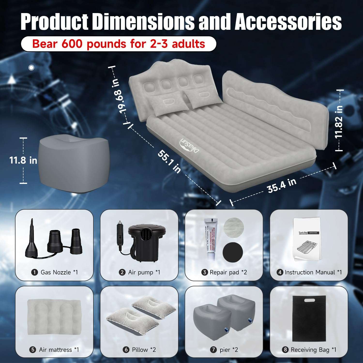 Thicken Backseat SUV/Car/Truck Air Mattress Air Bed Inflatable SUV Truck Mattress -35.4'' Width/Grey by Dikasun Outdoor