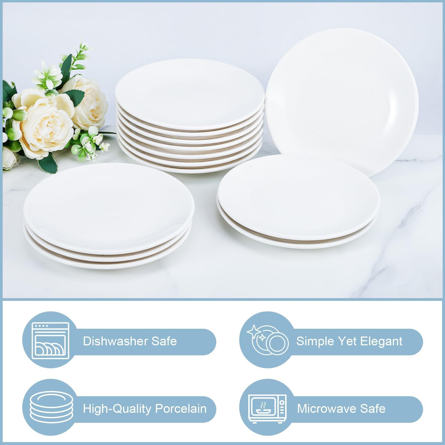 8 Pcs Porcelain Dessert Plates,6 inch White Appetizer Plates,Round Small White Plates,Small Plates for Appetizers,Ceramic Dessert Plate for Cake Snacks,Microwave Oven and Dishwasher Safe by EasyOptionXY