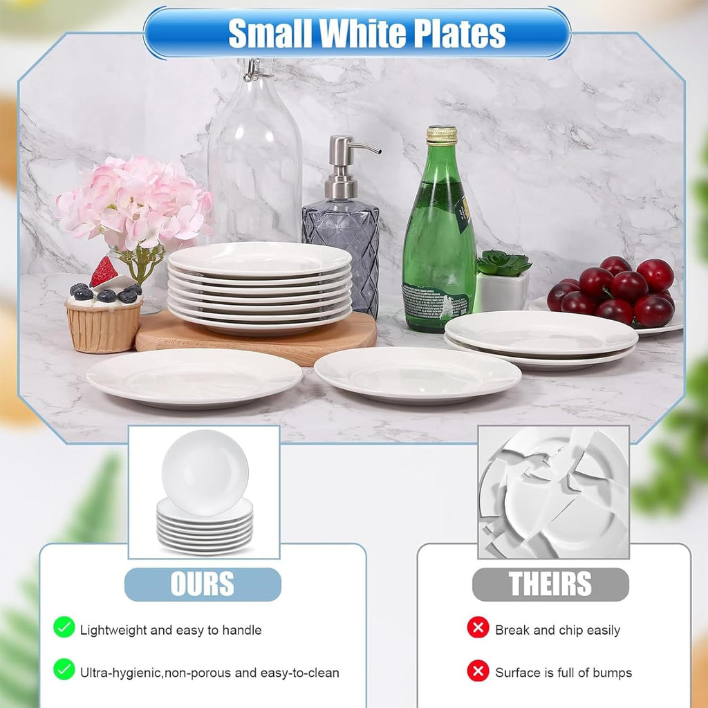 8 Pcs Porcelain Dessert Plates,6 inch White Appetizer Plates,Round Small White Plates,Small Plates for Appetizers,Ceramic Dessert Plate for Cake Snacks,Microwave Oven and Dishwasher Safe by EasyOptionXY
