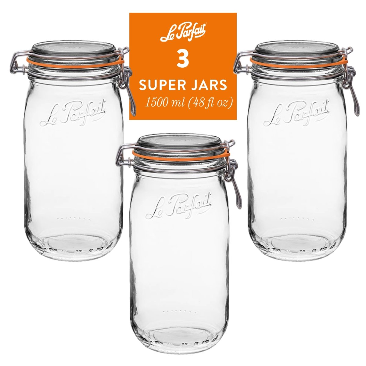 Le Parfait Super Jars, French Glass Canning Jars with Stainless Wire-Bail Clamp Lid by Le Parfait America
