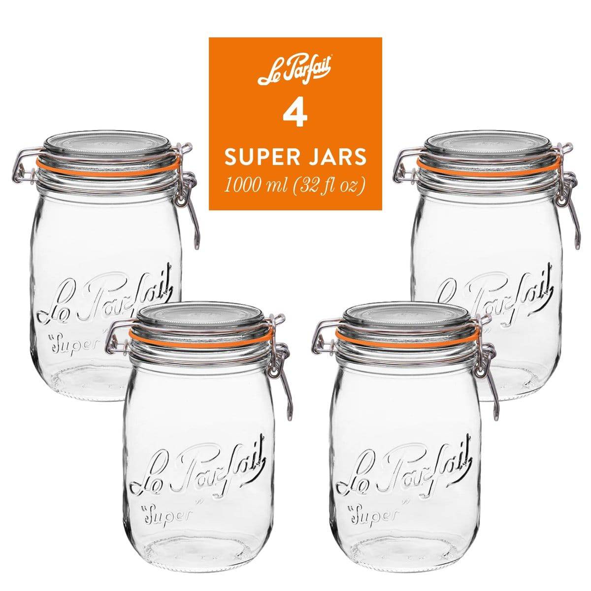 Le Parfait Super Jars, French Glass Canning Jars with Stainless Wire-Bail Clamp Lid by Le Parfait America