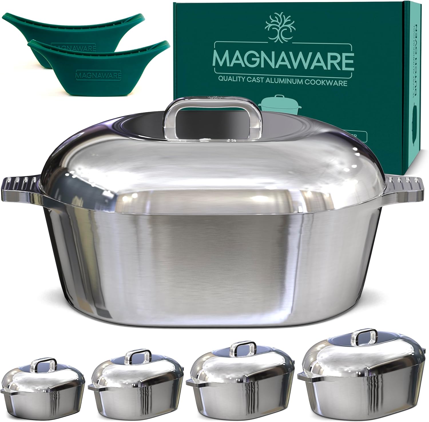Ultimate Oval Collection - 4-Piece Cast Aluminum Oval Dutch Oven Set Includes 11", 13", 15" & 18" Ovals by MAGNAWARE
