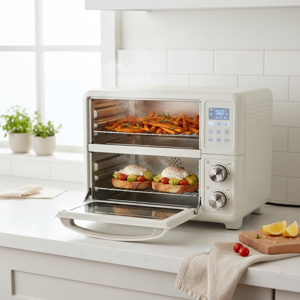 2-in-1 Countertop Air Fryer Toaster Oven | Dual Compartment | Black & Off White by Creative Vault Marketplace