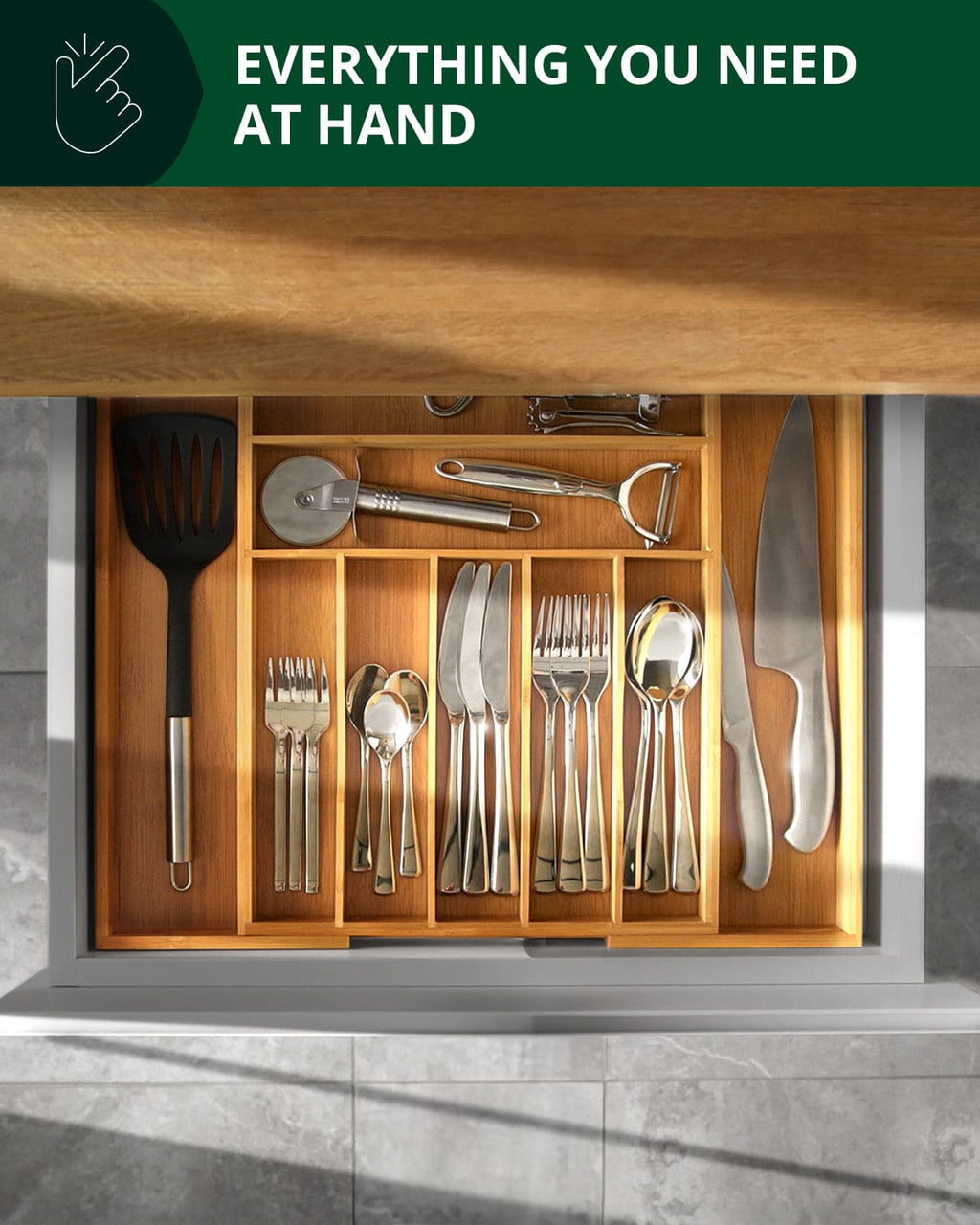 Silverware Drawer Organizer, Natural (9 Slots) by Royal Craft Wood