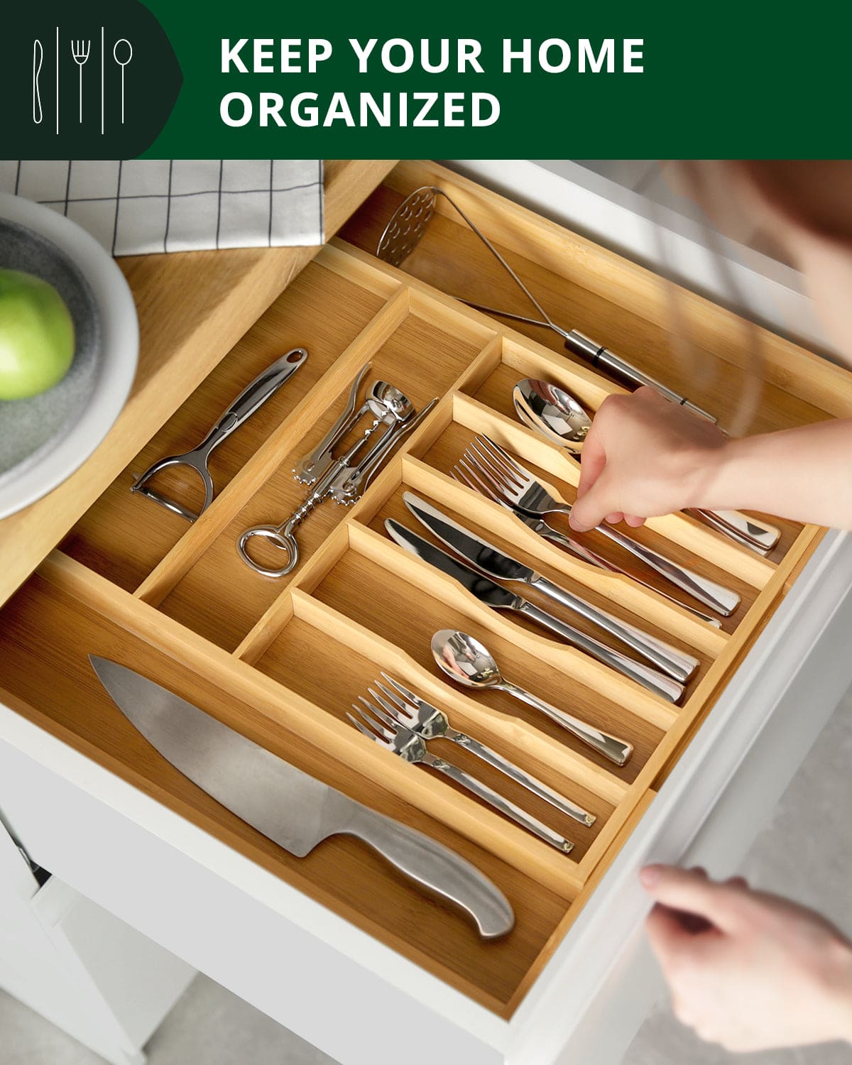 Silverware Drawer Organizer, Natural (9 Slots) by Royal Craft Wood
