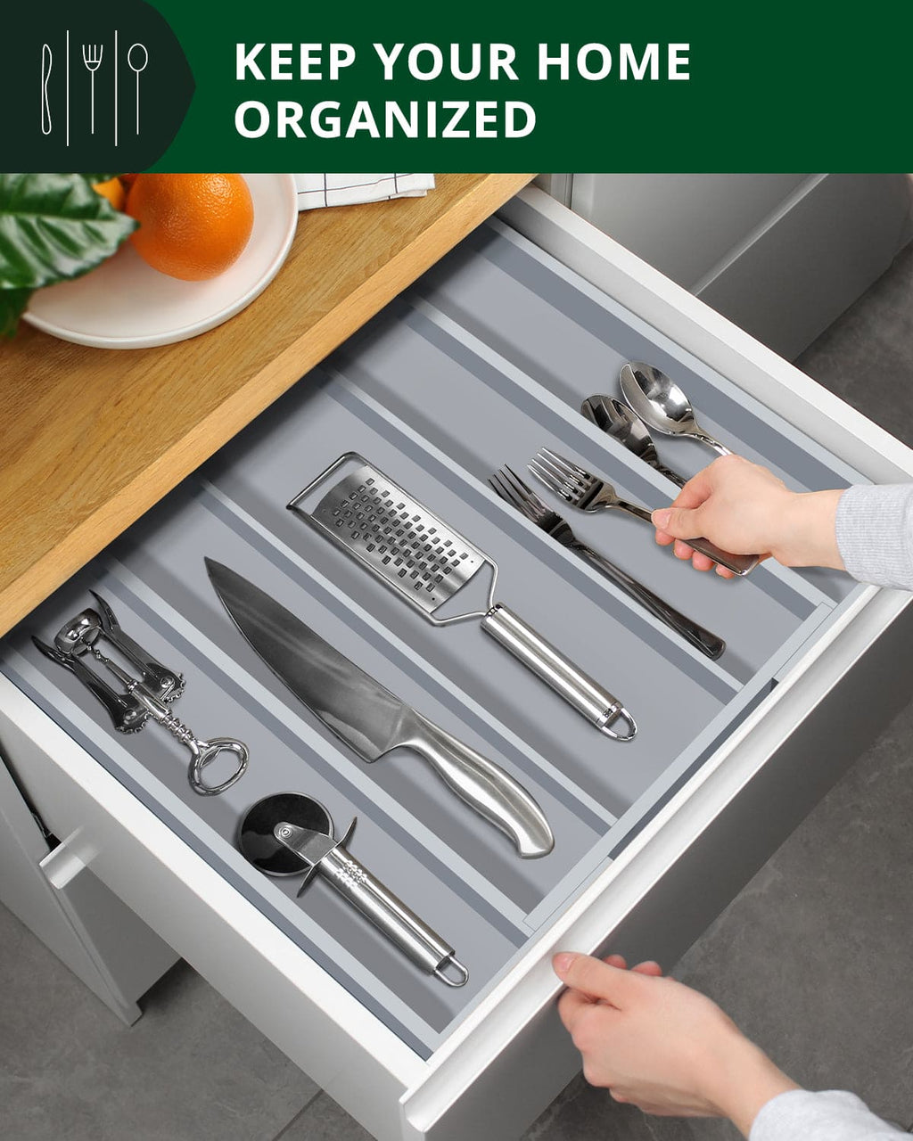 Utensil Drawer Organizer, Gray (5 Slots) by Royal Craft Wood
