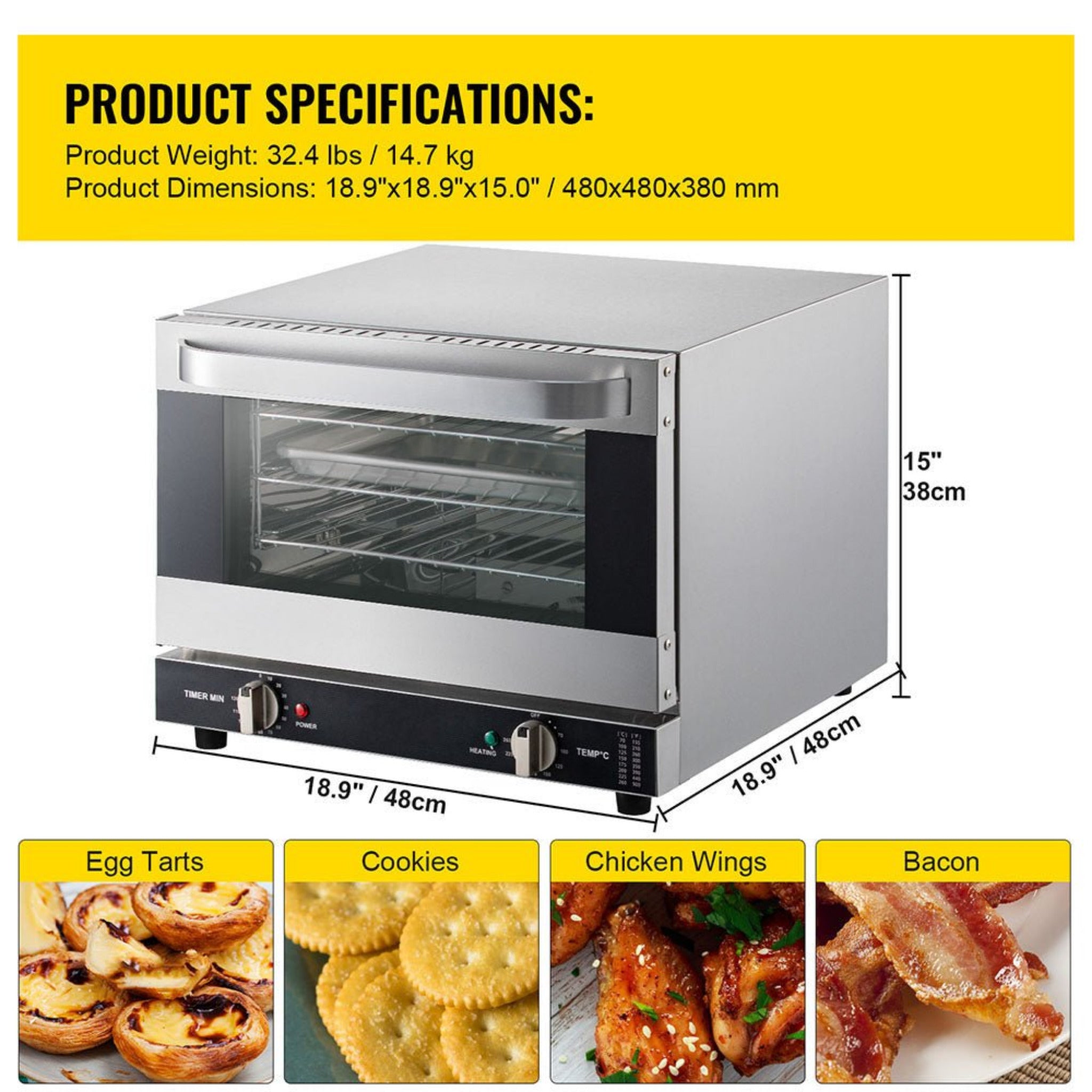 Heavy-Duty Commercial Stainless Steel Countertop Convection Toaster Oven (SAK51683) by SAKSBY WHOLESALE