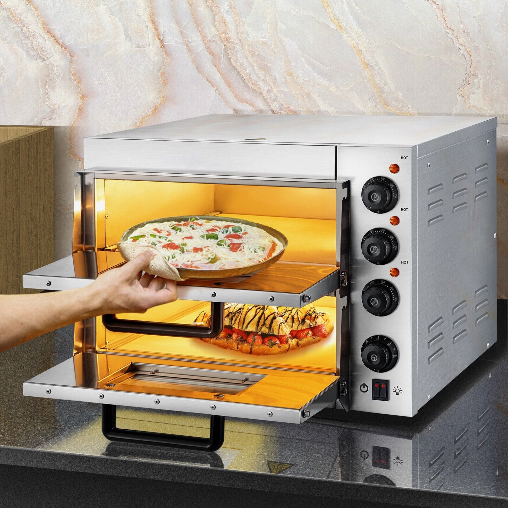 Heavy-Duty Electric 2000W Indoor Commercial Countertop Double Deck Pizza Oven (SAK36147) by SAKSBY WHOLESALE