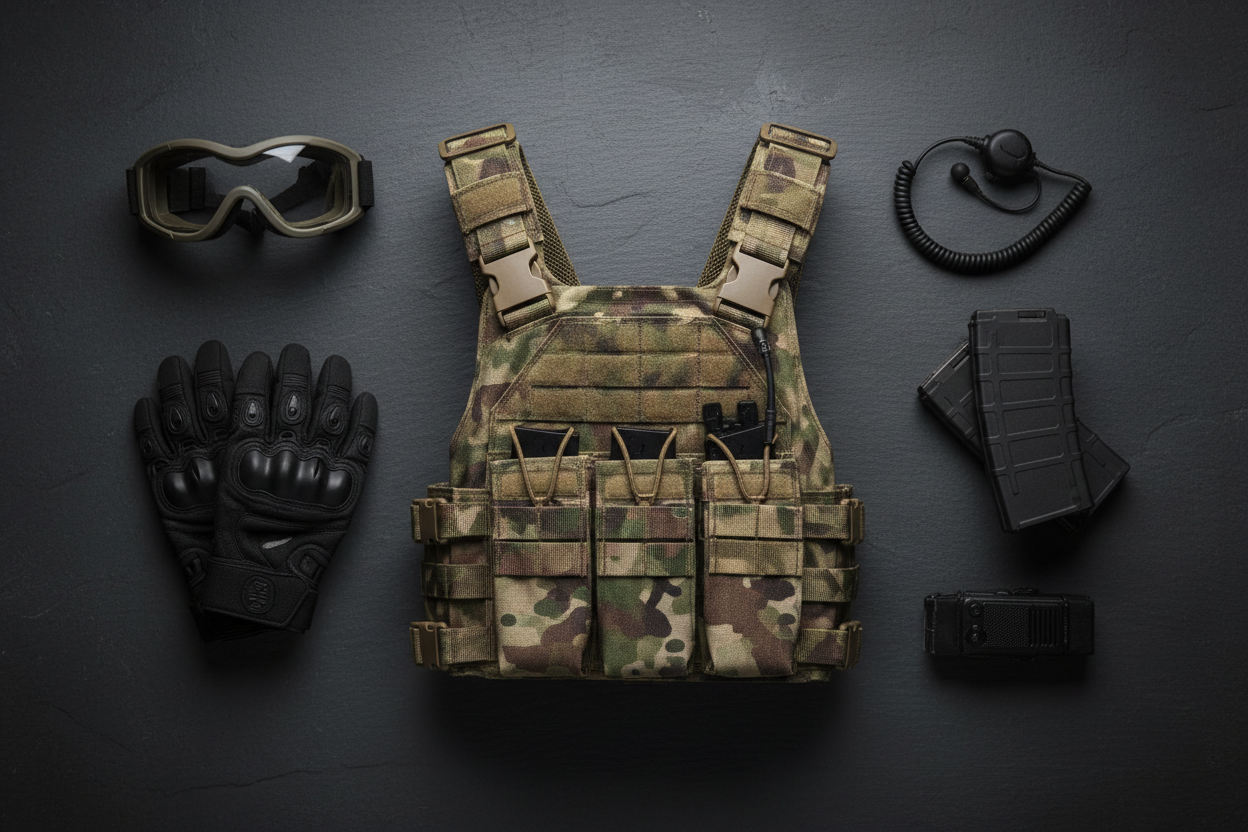 Tactical Airsoft Gear Flat Lay